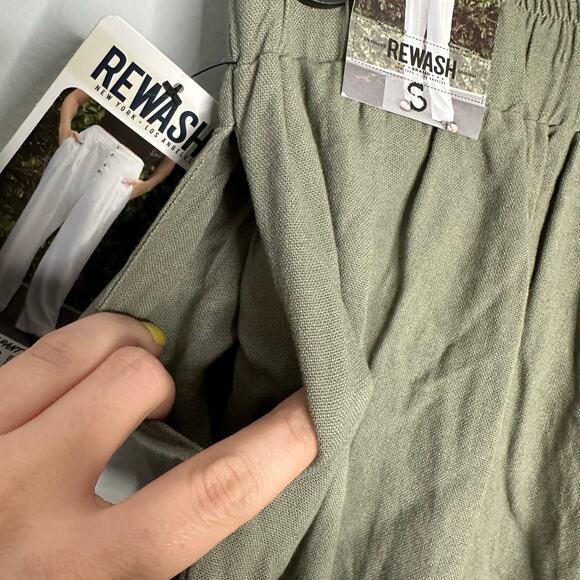 Rewash Women's Olive Green Button Fly High Rise Wide Leg Linen Blend Pants S NWT - Picture 8 of 10